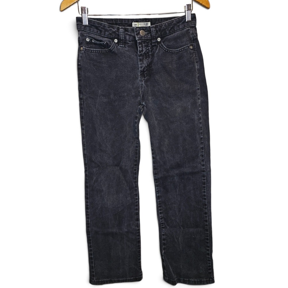 Lee Straight Leg Jeans Women Size 4 Black Good Faded Mid Rise Stretch AF0S0046